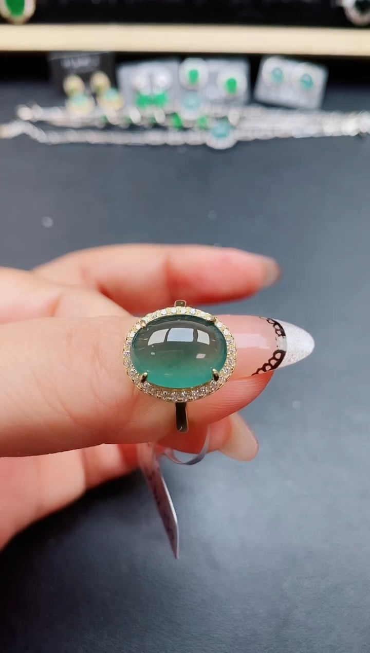翡翠戒指银S925镶嵌50805