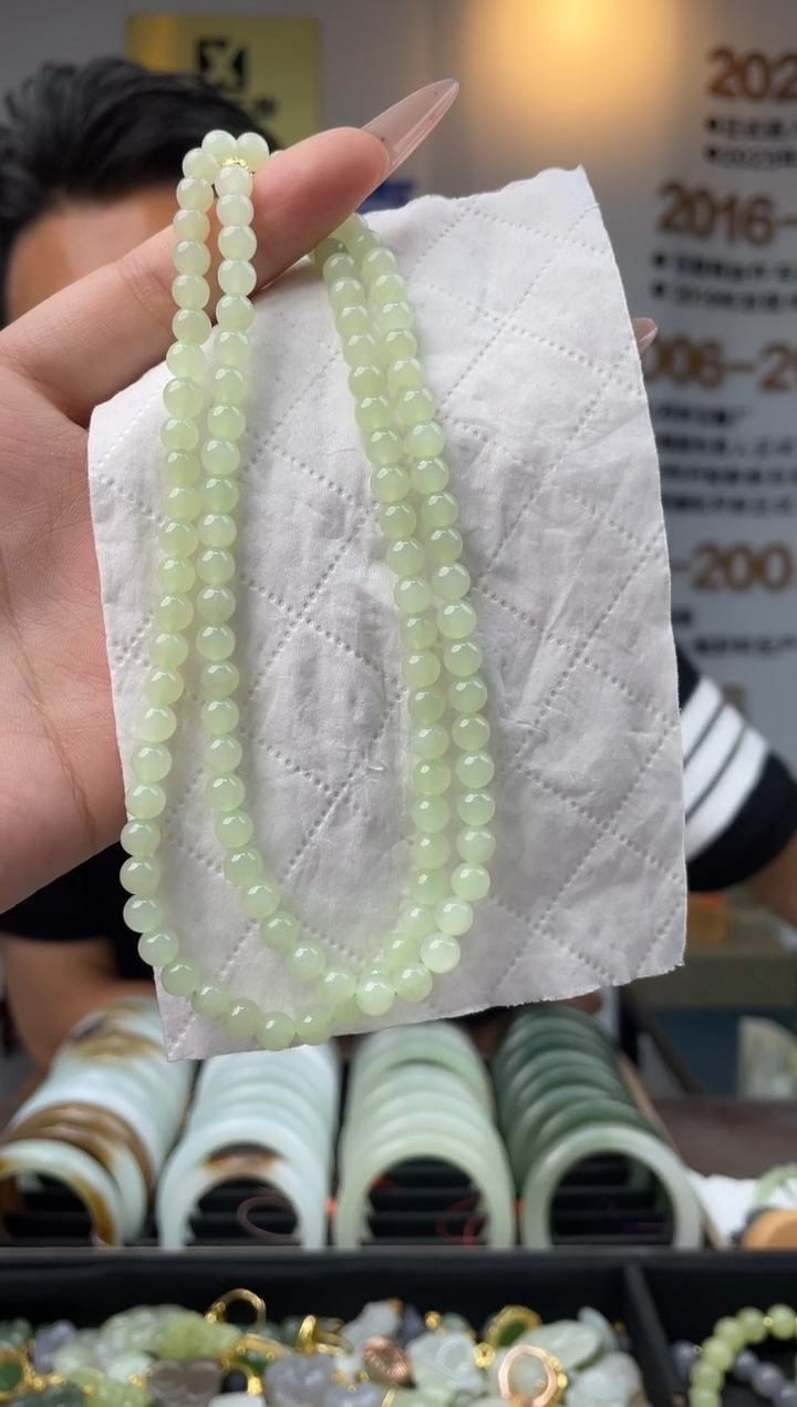 和田玉未镶嵌颈饰翠青卡6mm项链多样性发一条