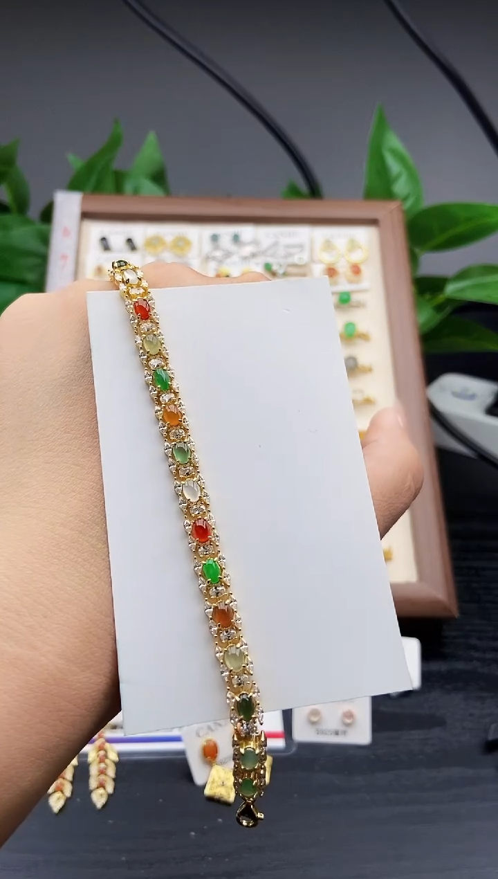 银S925镶嵌手链翡翠12