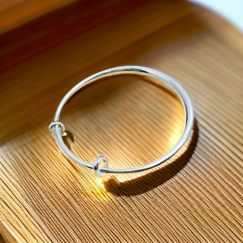 足银手镯 足银6-6亮面推拉光圈手镯经典镯子光面手工时尚