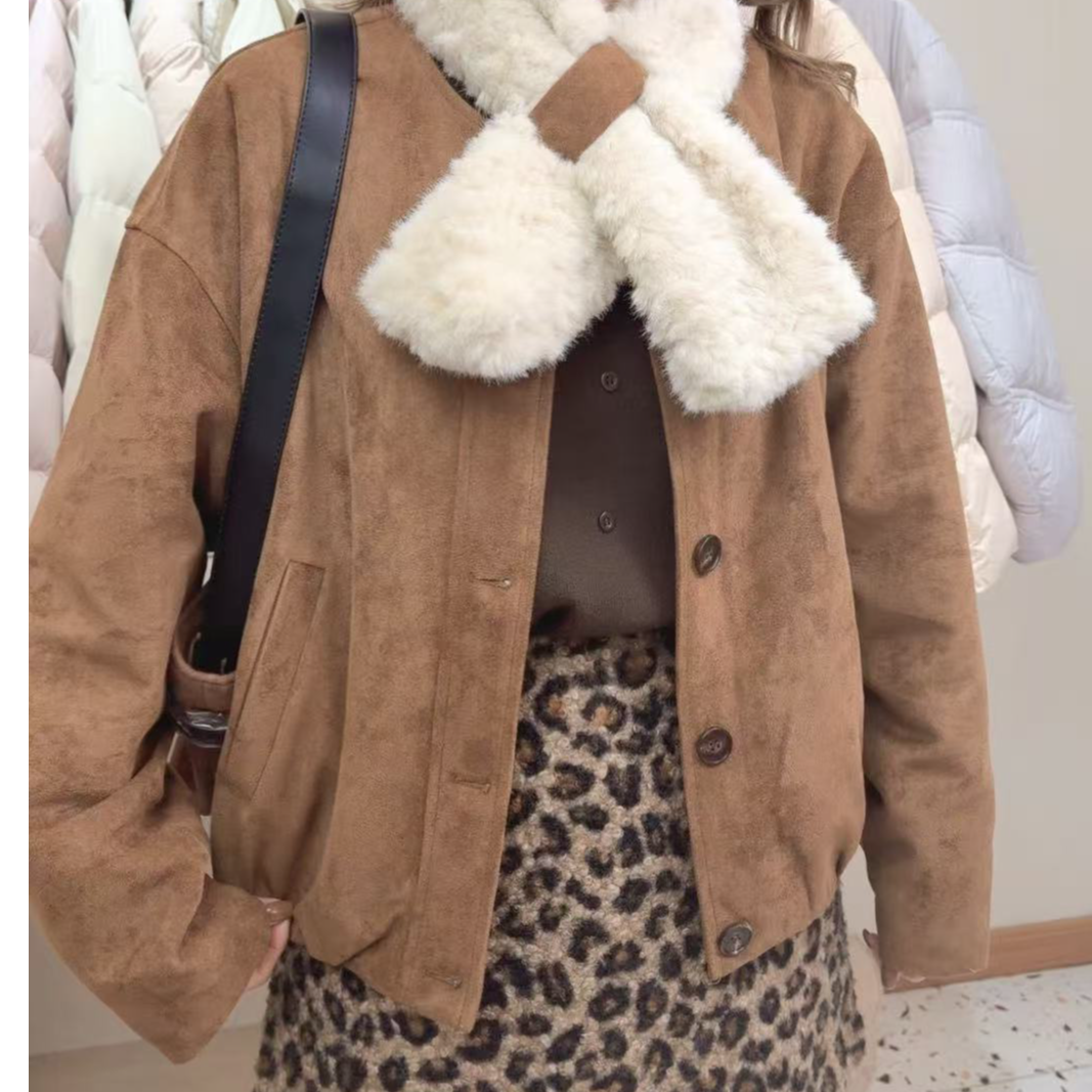 我们家  冬季上新复古保暖羽绒服（配围巾）