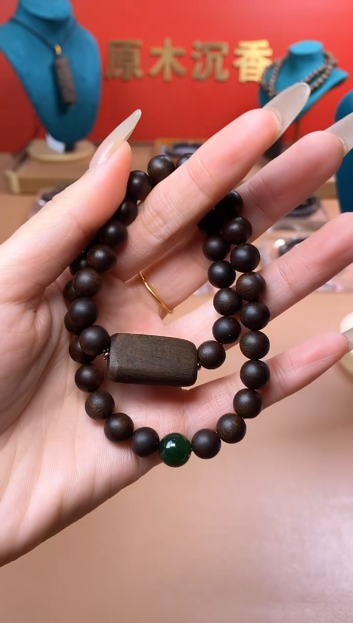 【闪购商品】沉香手串Y沉水芽庄白棋08两圈+雷击顶珠沉香木雕