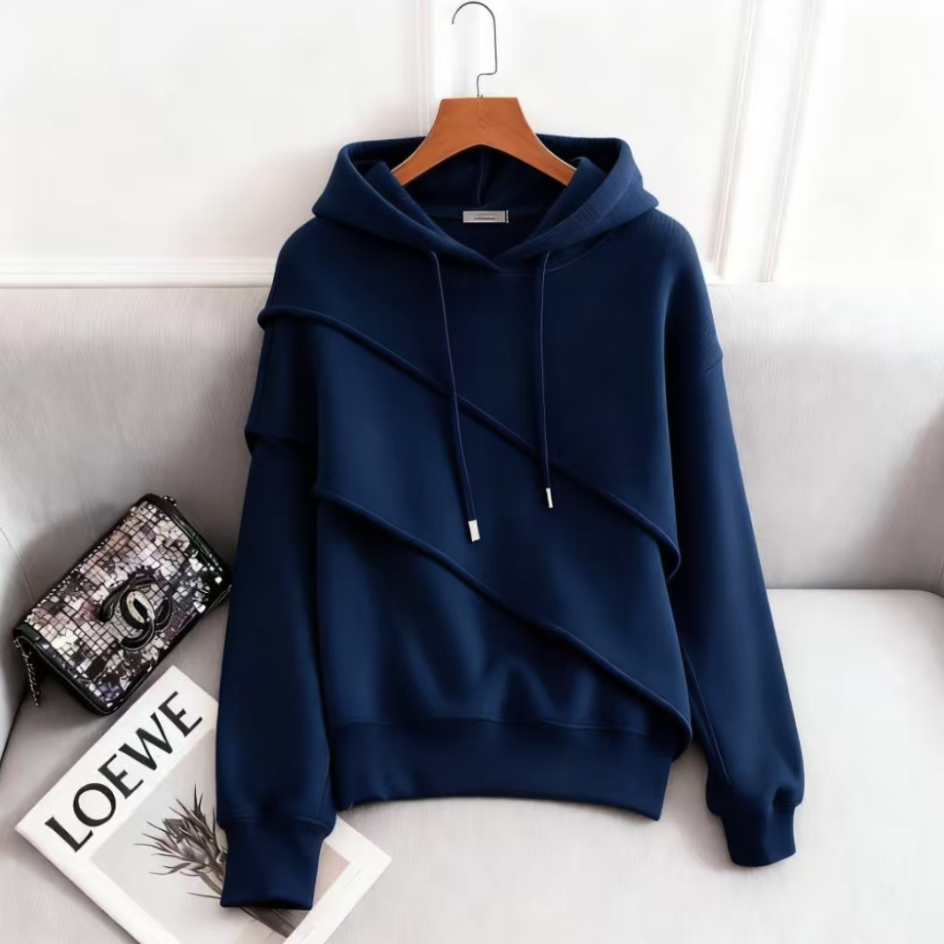 大码女装不规则抽绳连帽卫衣2025新款秋冬设计感显瘦洋气减龄上衣