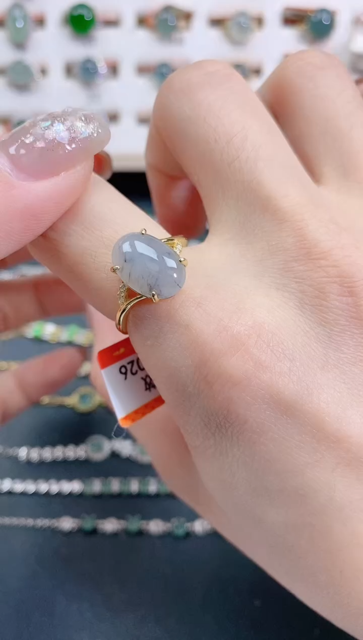 银S925镶嵌戒指翡翠天然翡翠