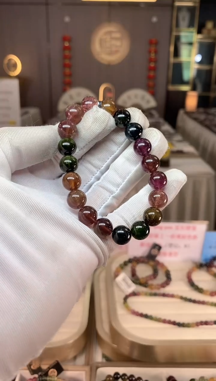 未镶嵌老矿碧玺彩虹单圈手串10mm+碧玺xion多样性发一条
