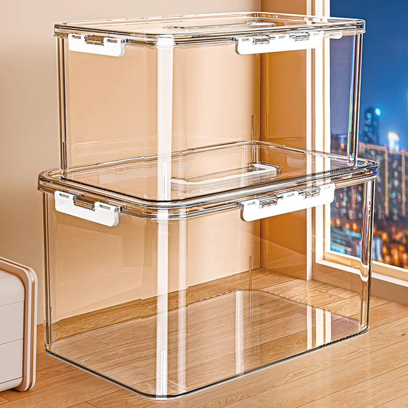 手提透明收纳箱防尘零食书本亚克力收纳盒子家用大容量置物整理箱
