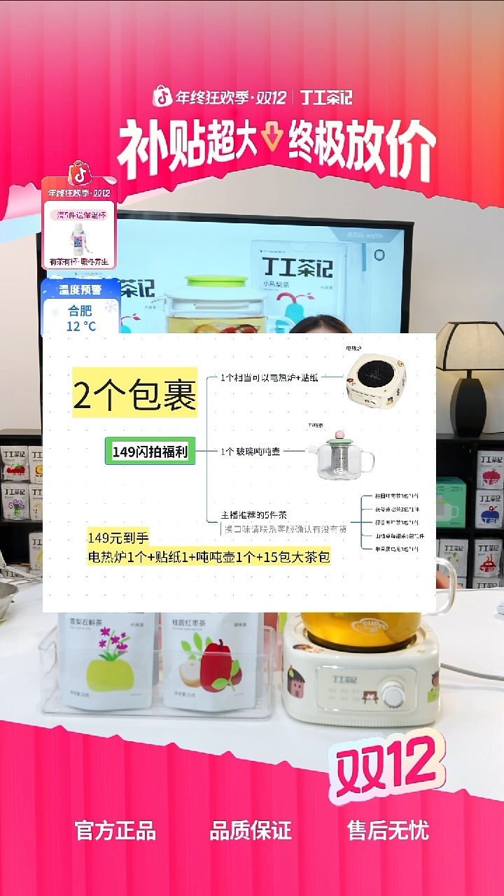 高硼硅玻璃玻璃壶+电热炉+5件茶（15包）口味自行备注