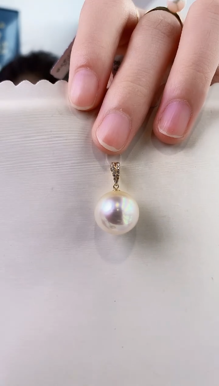 海水珍珠18K金镶嵌吊坠(不含链)14-15海水珍珠吊坠