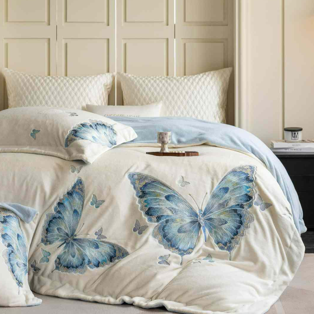 孔龙 幻蝶 高克重加厚保暖御寒轻奢绒被牛奶绒双面绒四件套