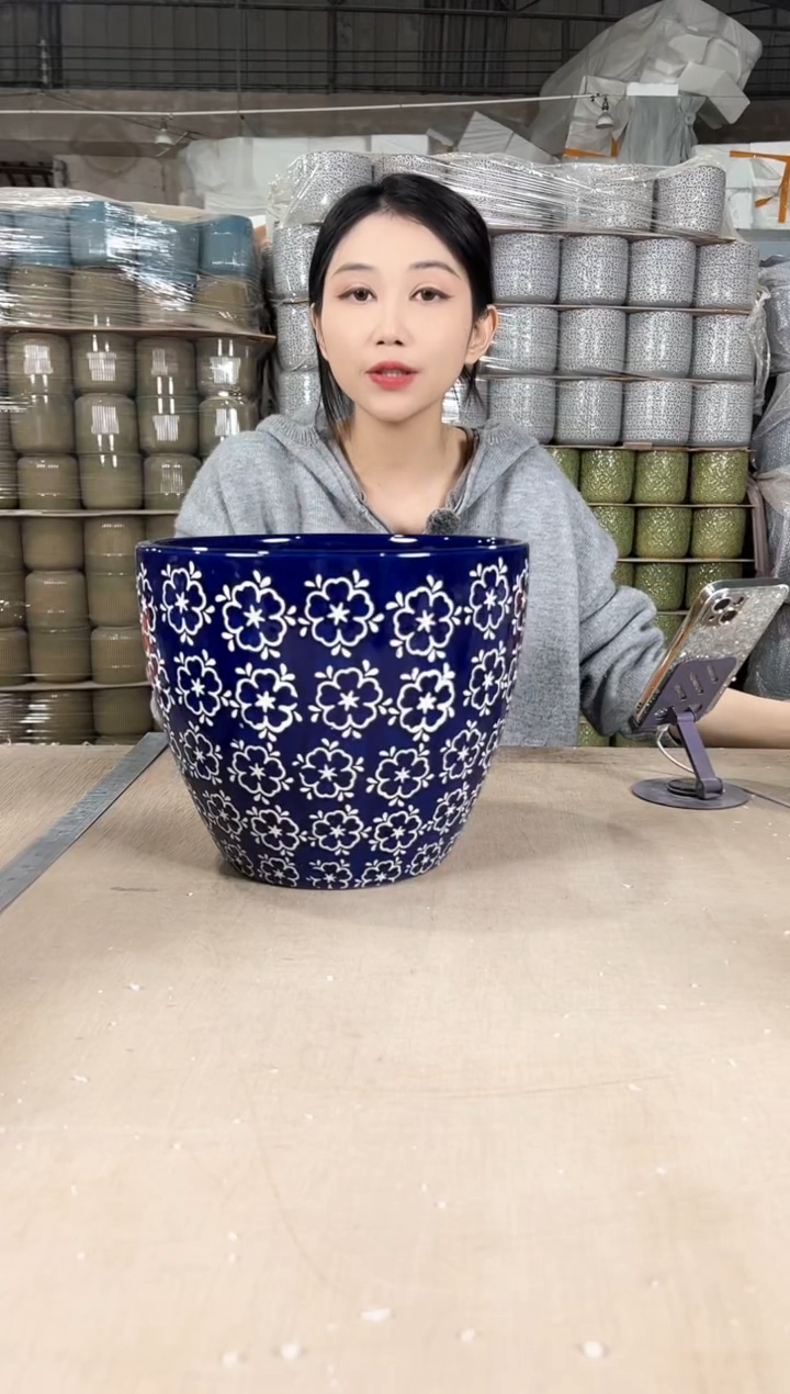 【闪购商品】陶瓷橄榄深蓝花大号25x21