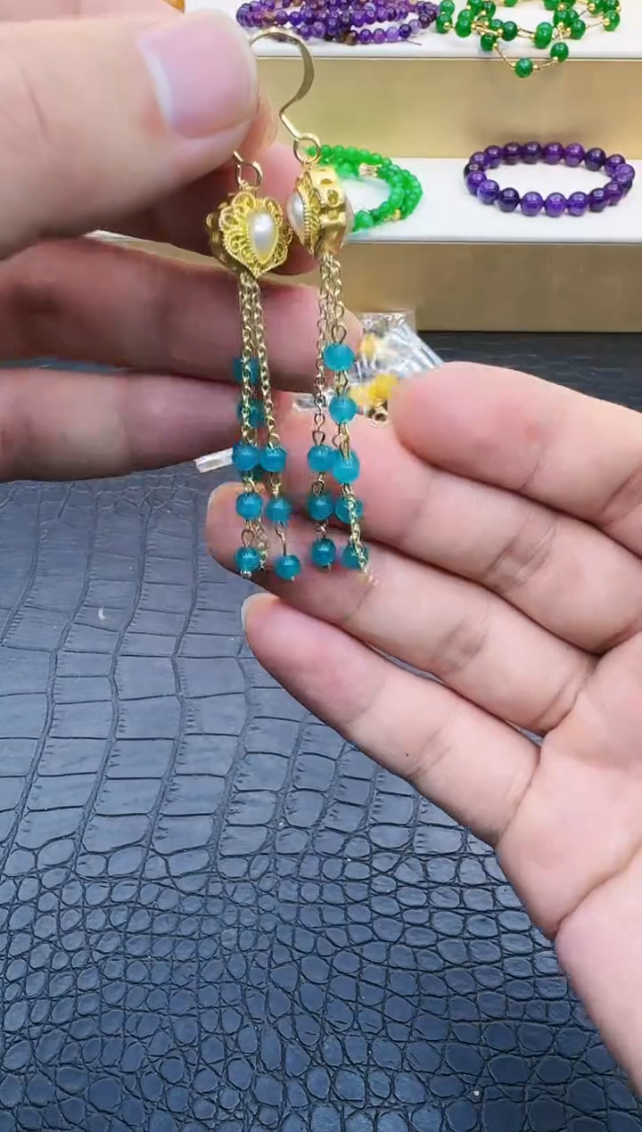 【闪购商品】天河石耳饰14K金镶嵌086