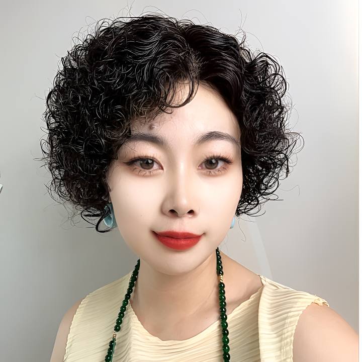 满头卷全手工递针羊毛卷女士卷发假发头顶逼真假发头套手工轻薄