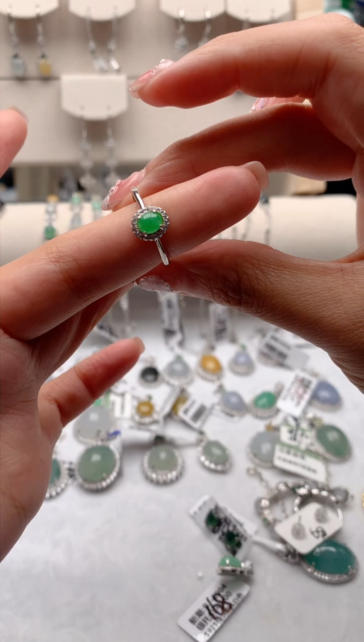 【闪购商品】翡翠戒指银S925镶嵌3号