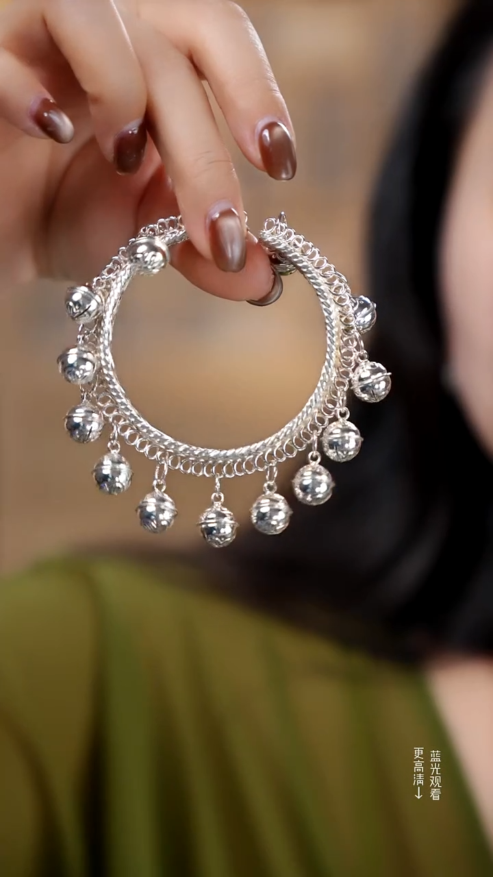 珐琅足银银新款铃铛手镯57克