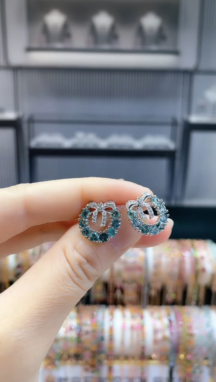 银S925镶嵌耳钉碧玺可****人666666666666