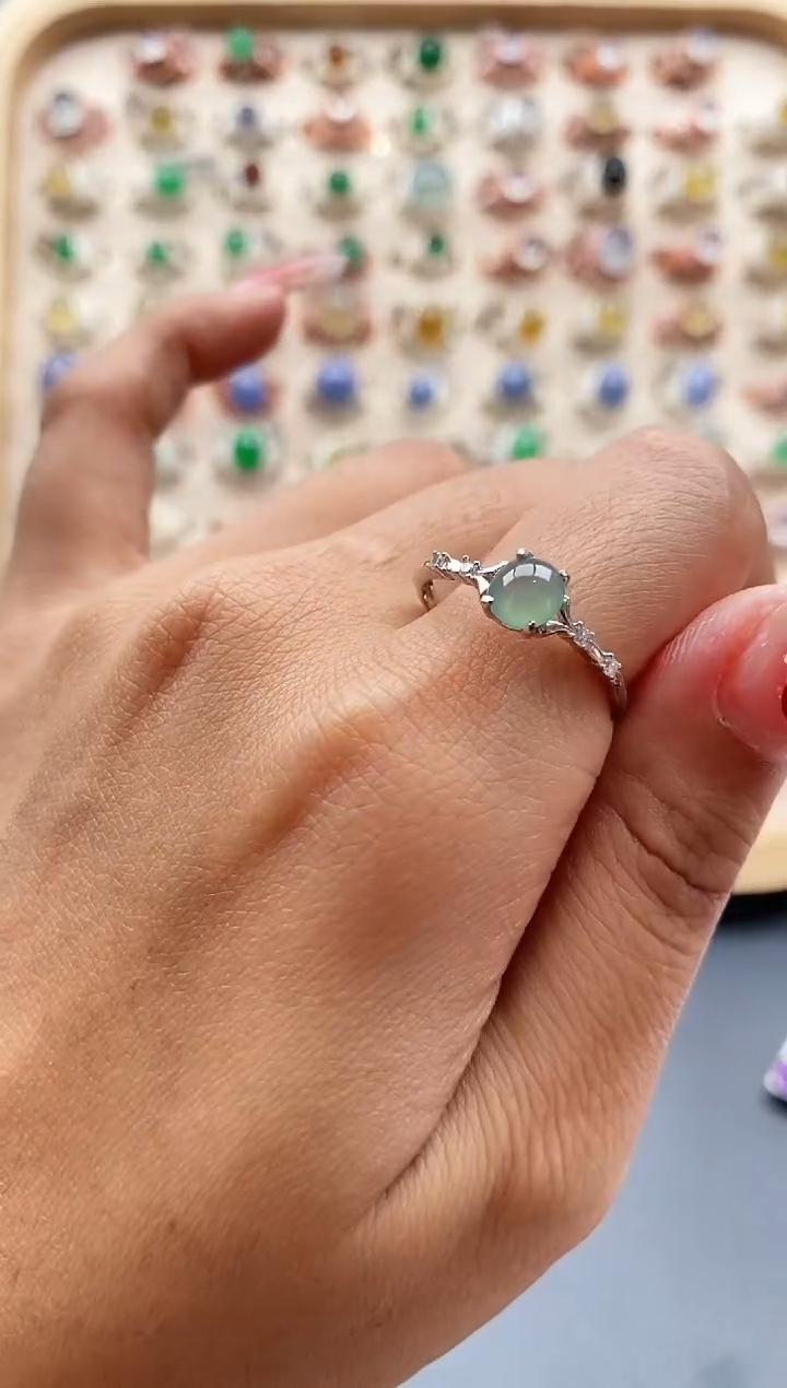 【闪购商品】翡翠戒指银S925镶嵌缅甸天然A货翡翠333 1+