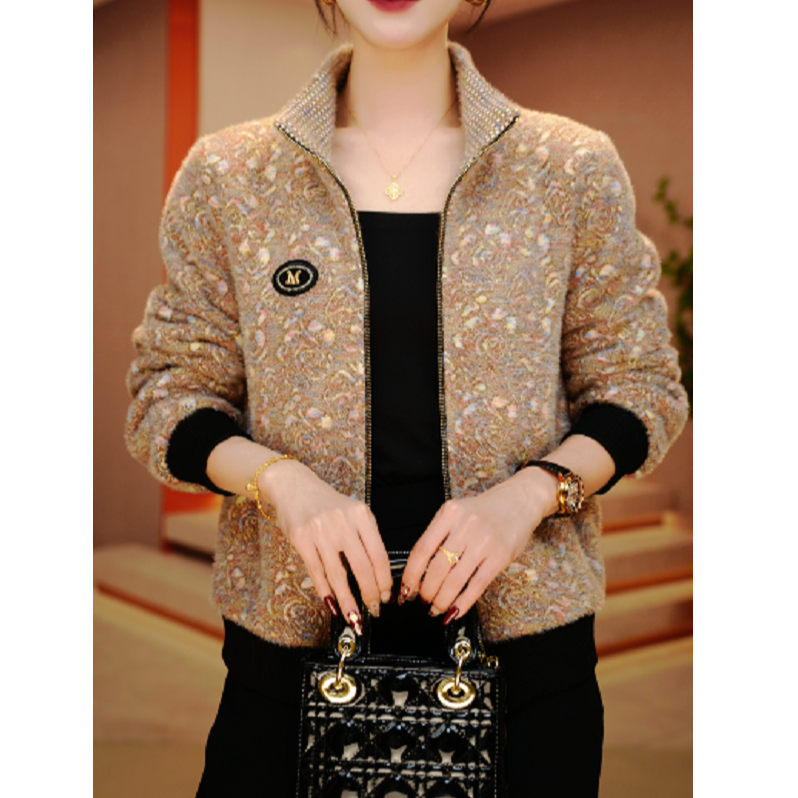 牡丹花开-新款双面穿加绒印花气质上衣外套百搭显瘦时尚