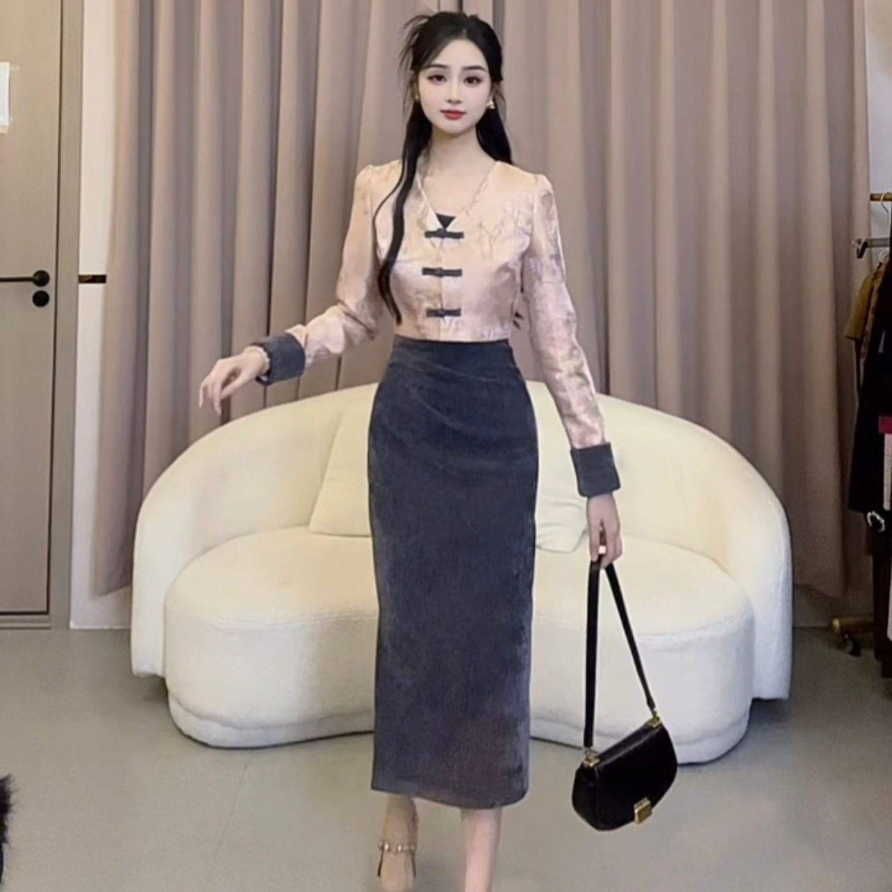 【蛋蛋】秋季轻熟法式国风女神修身两件套名媛连衣裙YYMYF52912