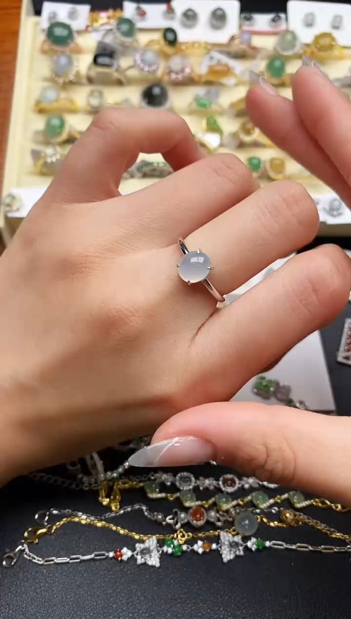 【闪购商品】翡翠戒指银S925镶嵌66666666+7
