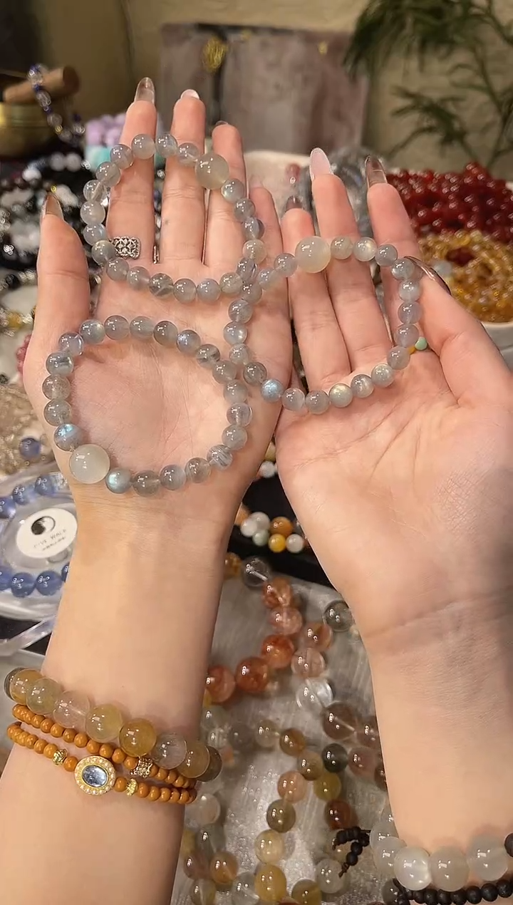 水晶摆件未镶嵌灰月光银月光单圈孤品，