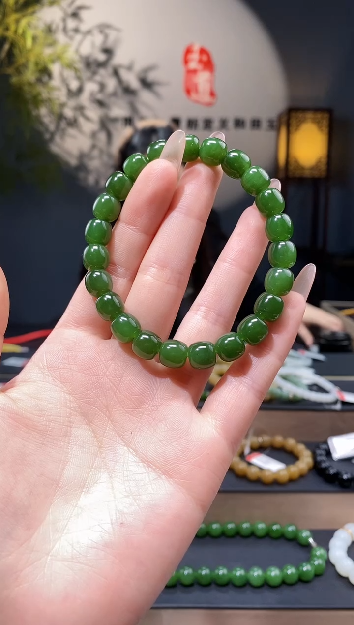 【闪购商品】和田玉1未镶嵌9mm碧玉老型手串