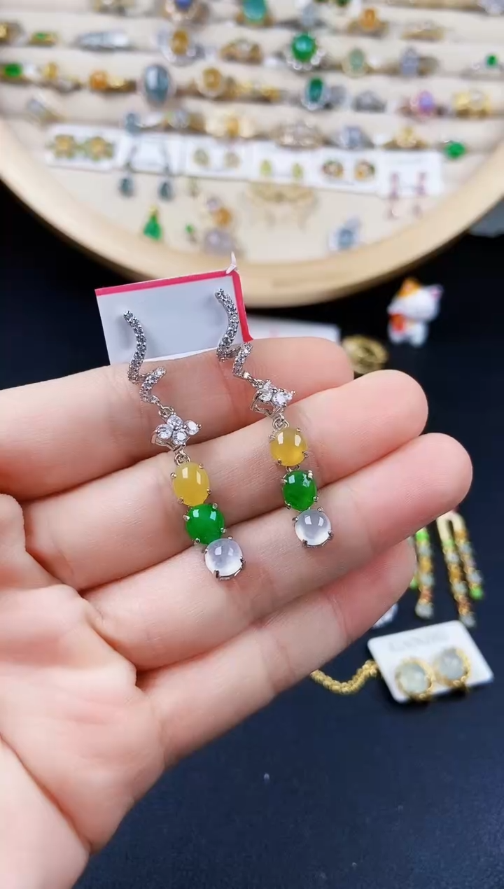 翡翠银S925镶嵌耳饰546546