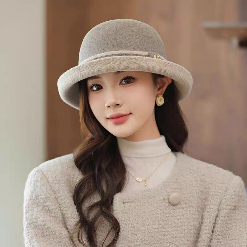 羊毛礼帽针织冬季小香风渔夫帽秋冬气质百搭赫本风保暖渔夫帽帽子