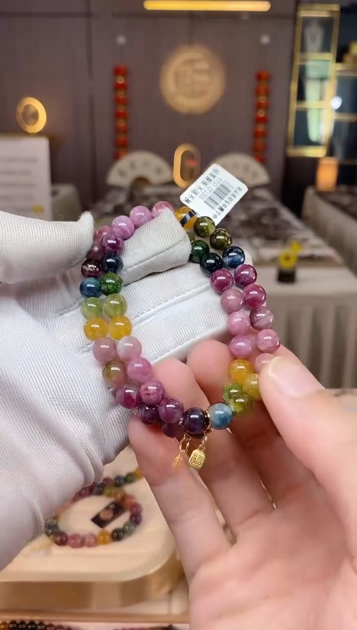 未镶嵌老矿碧玺彩虹单圈手串7mm+碧玺xion多样性发一条