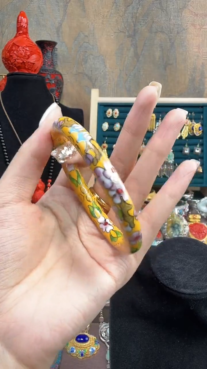 非遗景泰蓝细棍镯黄色