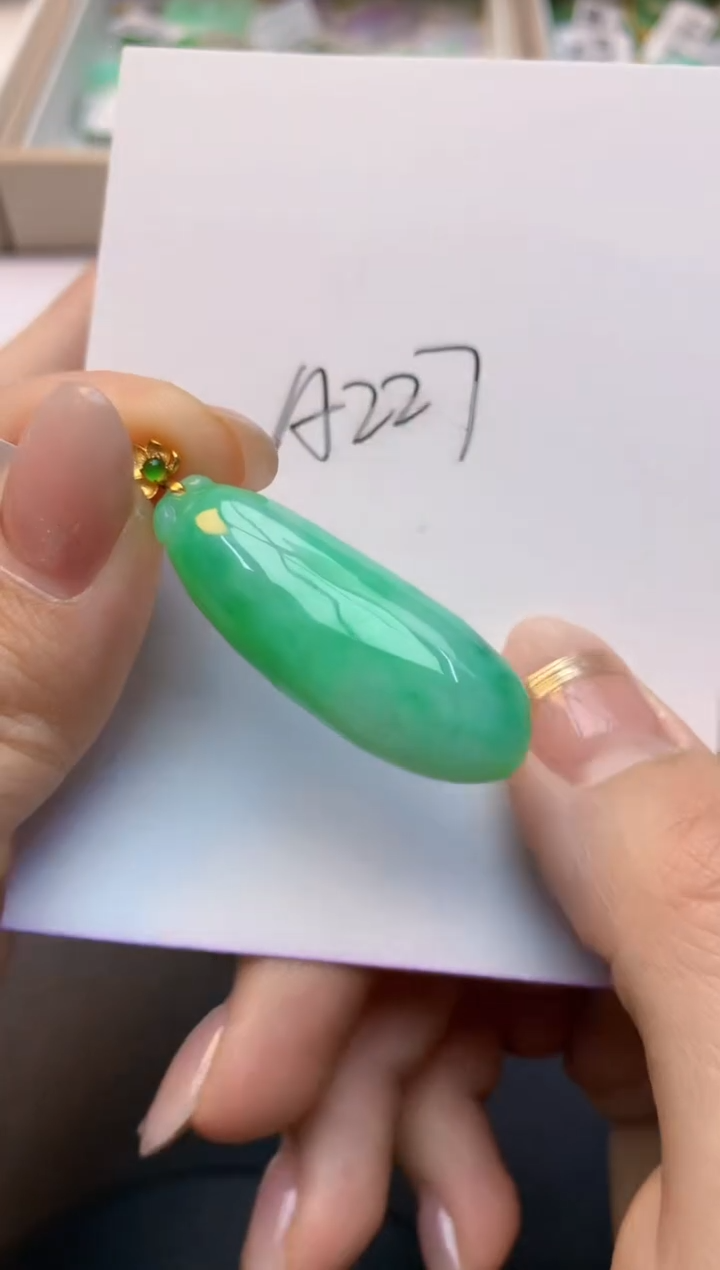 颈饰18K金镶嵌翡翠天然A货缅甸翡翠百元以上9元证书费自理