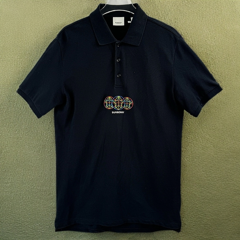 99新 BURBERRY/博柏利 13085202 印花logo黑色POLO衫 S码