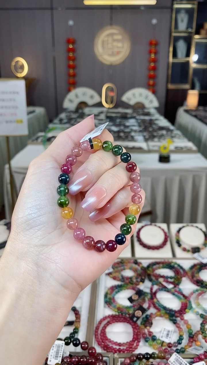 未镶嵌老矿碧玺彩虹单圈手串7mm+碧玺hon多样性发货一条
