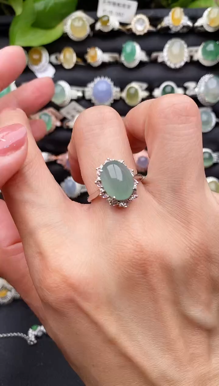 【闪购商品】翡翠戒指银S925镶嵌缅甸天然A货翡翠44