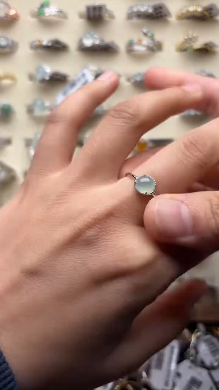 【闪购商品】翡翠戒指银S925镶嵌缅甸A货翡翠S925银镶嵌