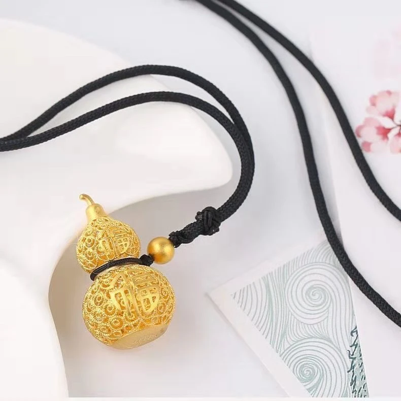 【官方正品】 古法工艺 精致镂空葫芦项链-黑绳