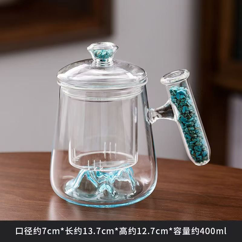 G3505-绿松石玻璃观山茶杯三件套