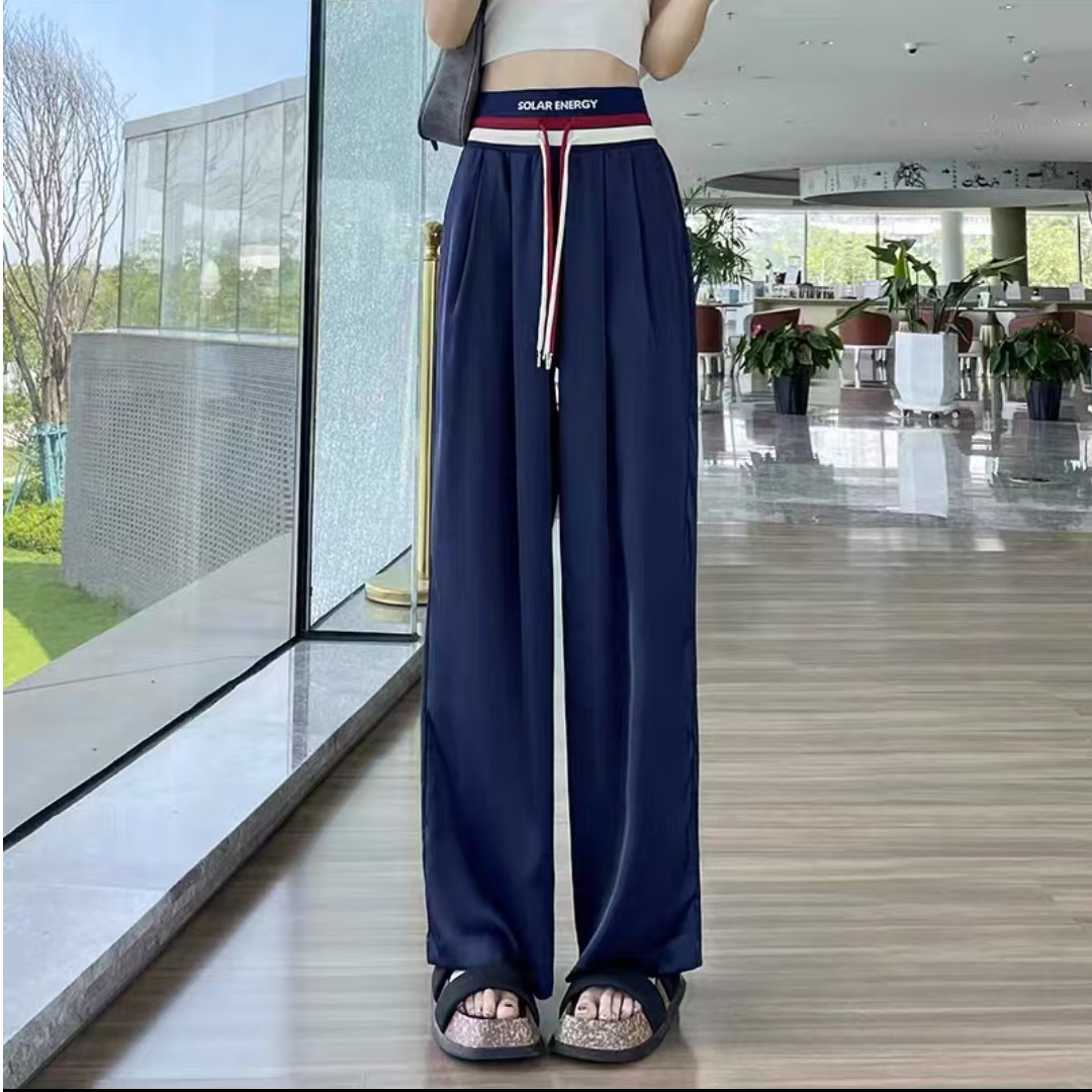 2024夏季新款松紧腰垂感直筒裤宽松时尚显瘦休闲阔腿裤3388长102