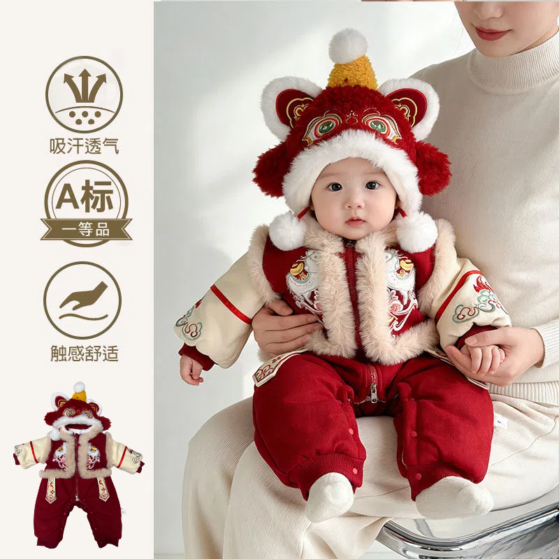 冬季婴儿中国风潮流品牌服装连体哈衣爬服适合小宝宝的时尚婴儿外