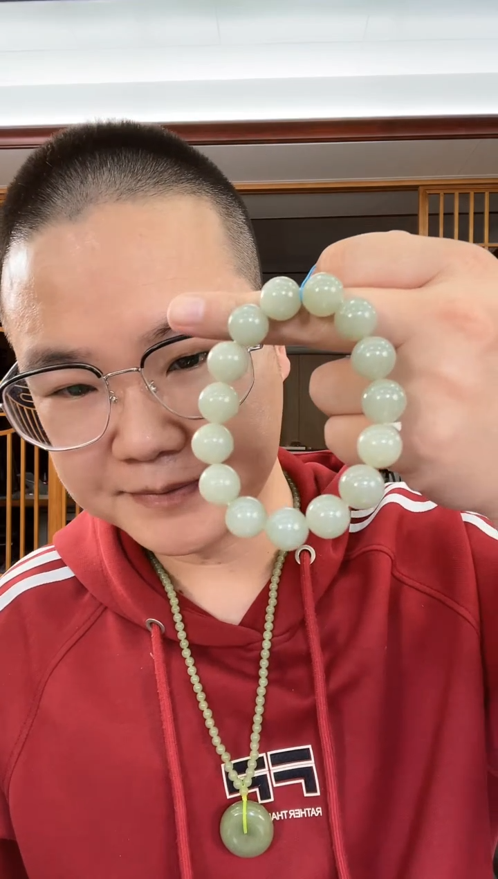 【闪购商品】和田玉未镶嵌手串卡14且末青白 圆珠