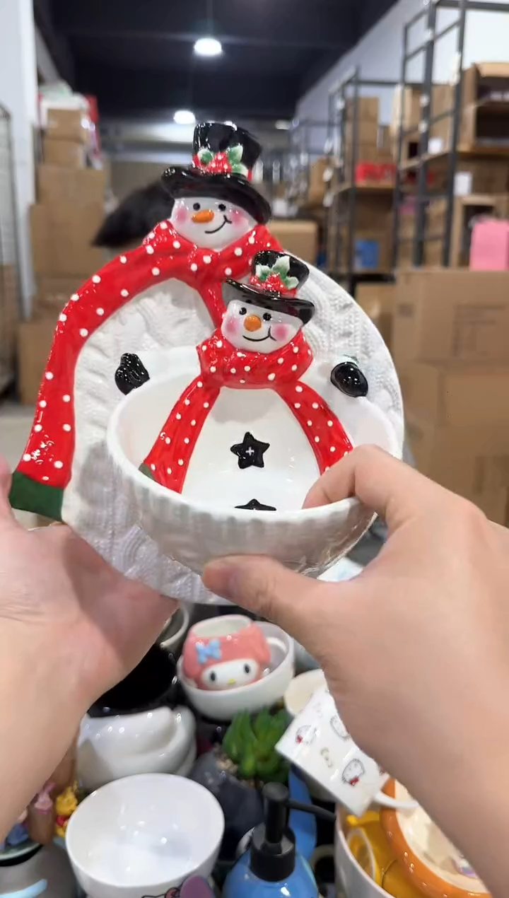 瓷片原盒雪人盘加雪人碗