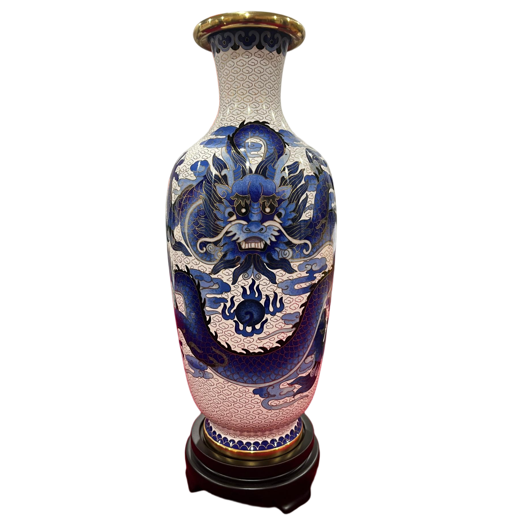 精工铜胎掐丝珐琅景泰蓝大龙纹花瓶家居摆件高33直径12