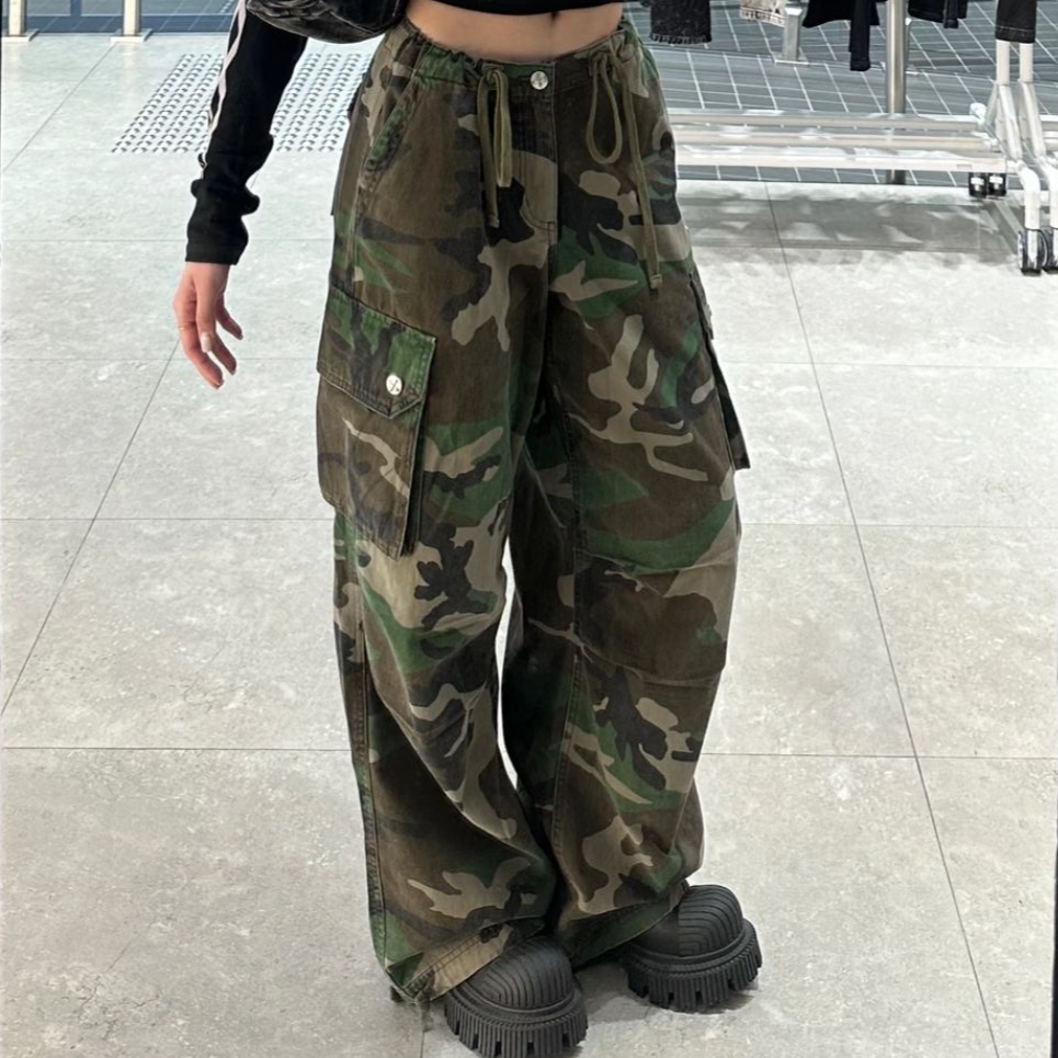 【伞兵裤合集】十字花复古迷彩伞兵裤户外直筒多口袋工装裤女25年