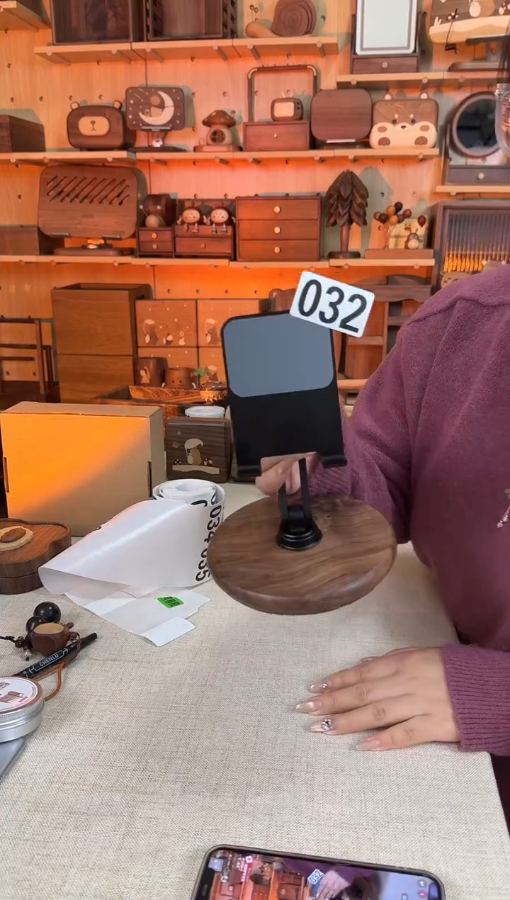 木032微瑕北美黑胡桃圆形手机支架