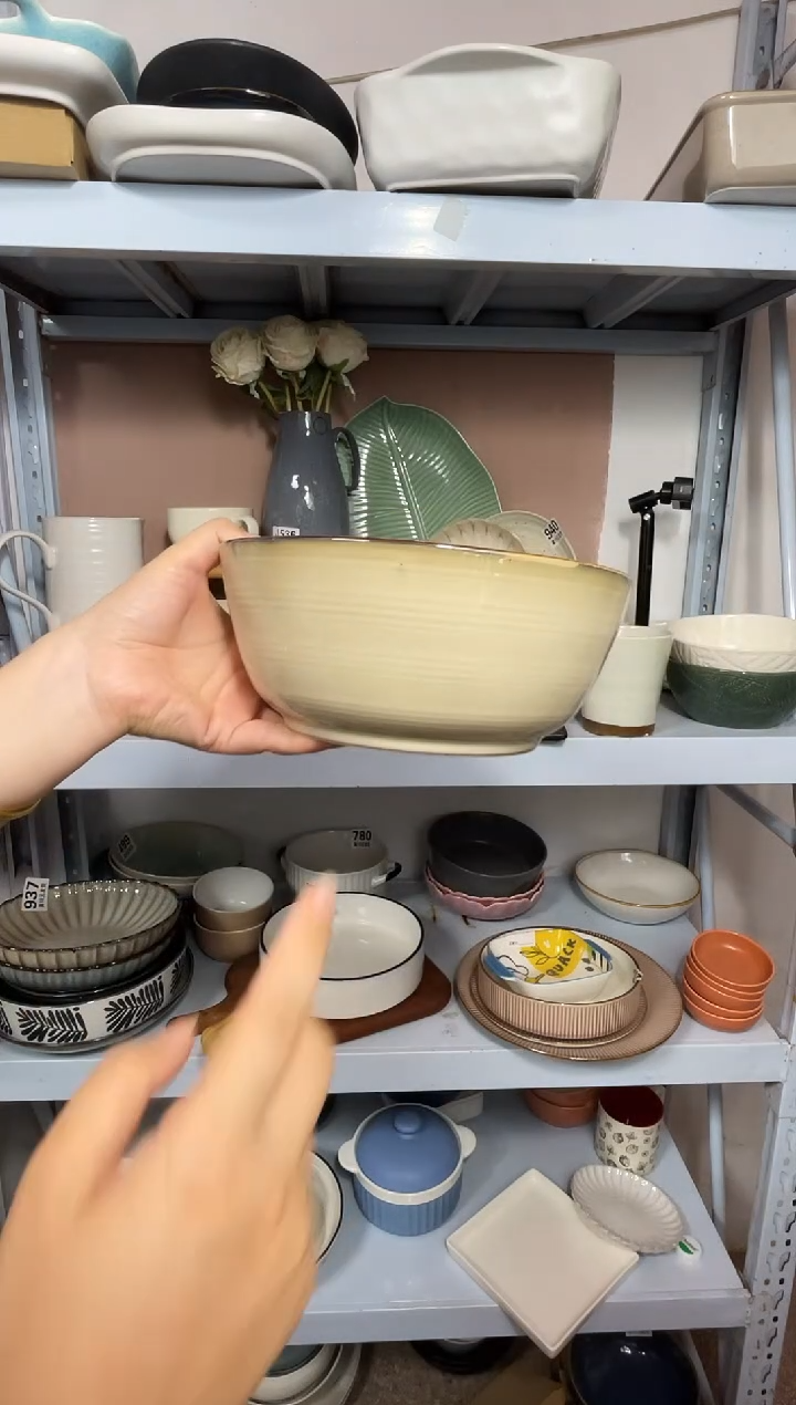 瓷微瑕（1个装）米色麻点螺纹汤碗