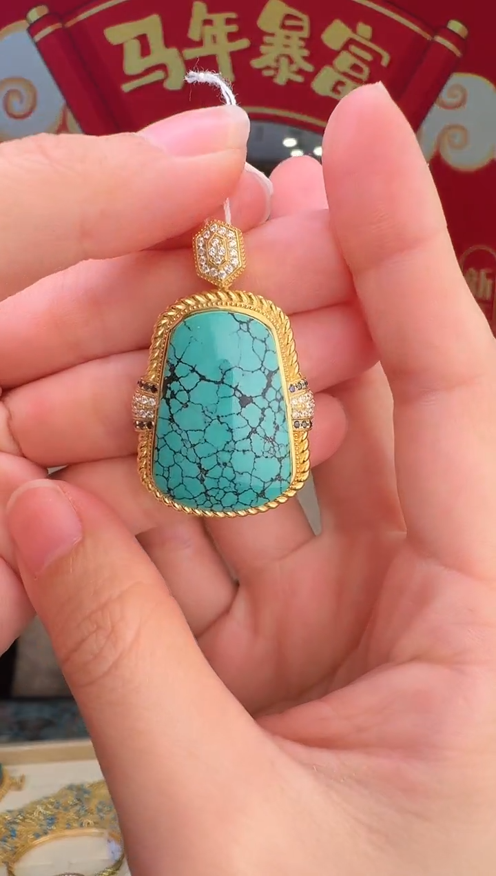 银S925镶嵌绿松石吊坠026