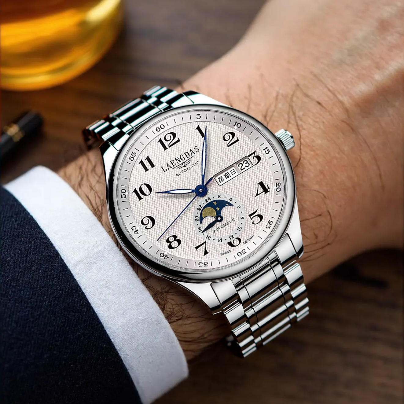 【三年只换不修五年质保】高奢月相名匠系列全盘夜光全自动腕表a