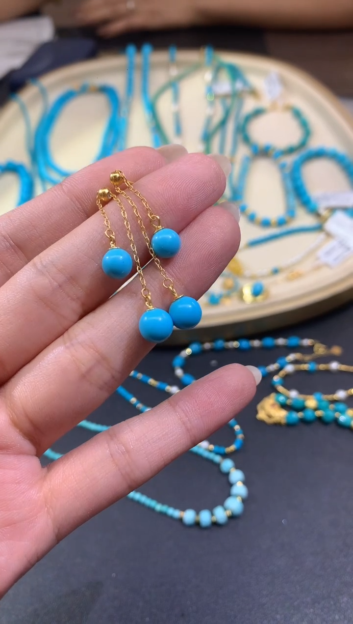 银S925镶嵌绿松石耳饰A486|多样性发货一件|1980