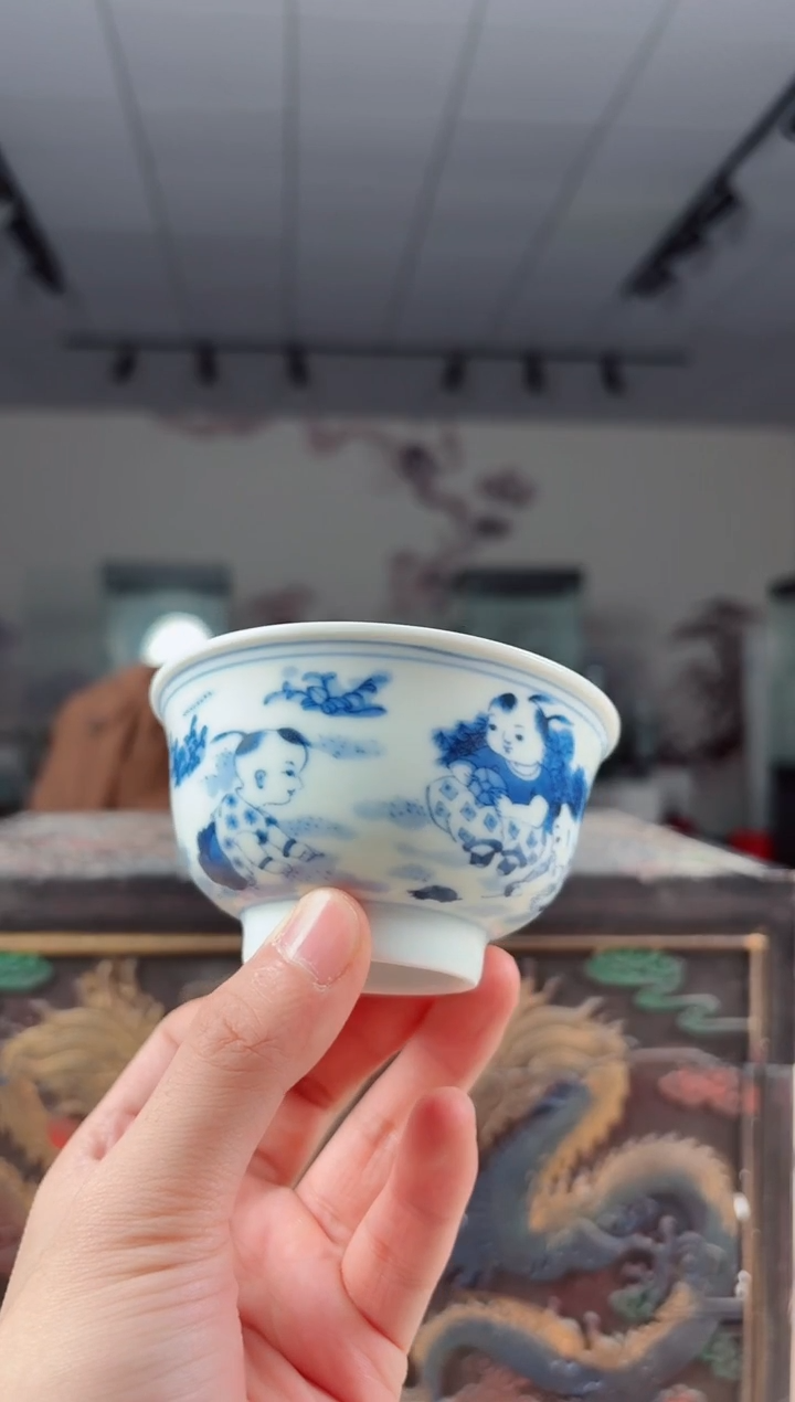 碗陶瓷绿稀3.5英寸童趣茶碗+礼盒