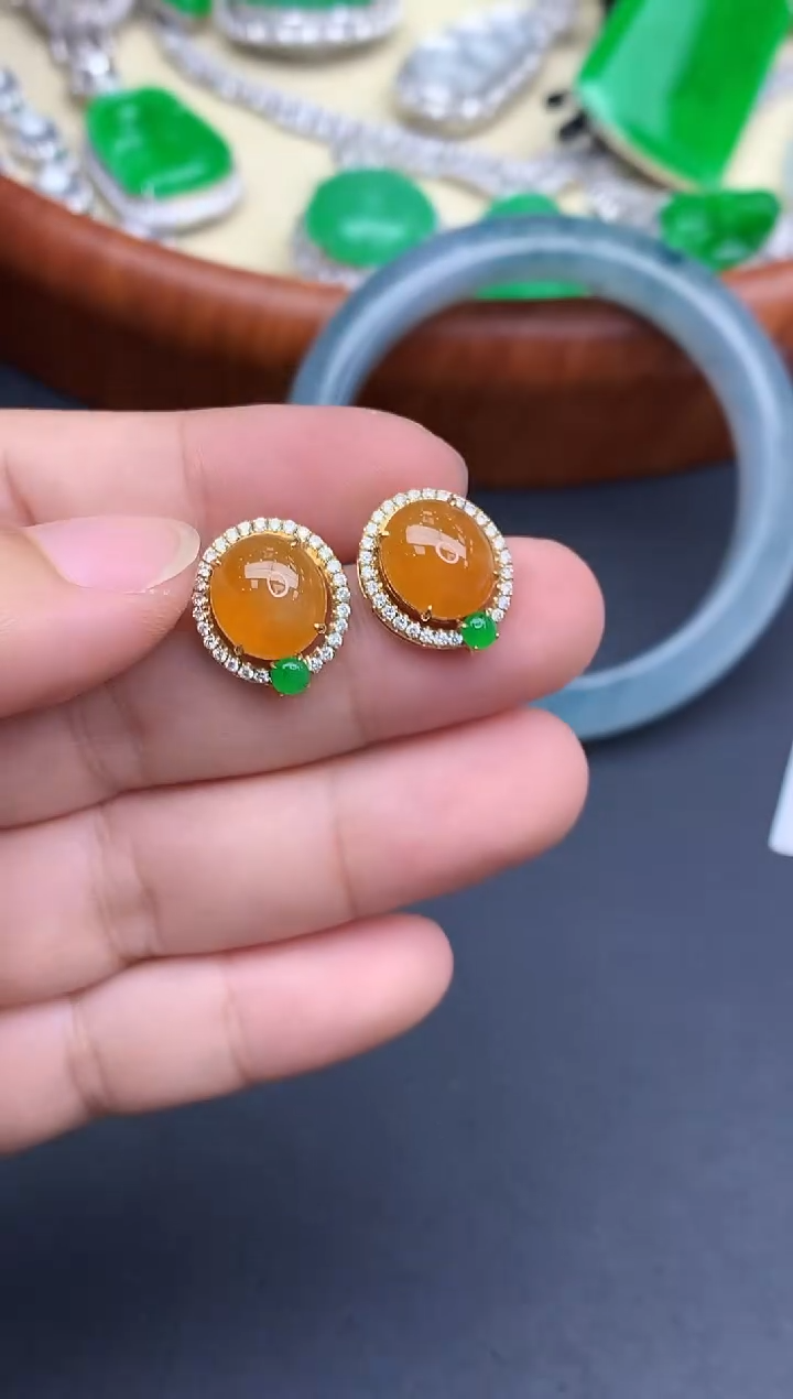 18K金镶嵌翡翠耳饰564-中国好珍宝