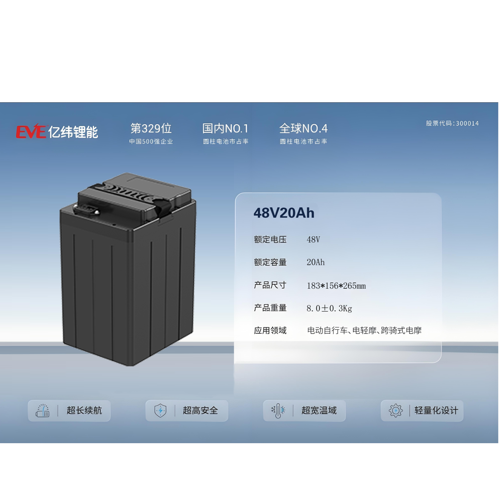 EVE/亿纬48V20AH大容量锂电池通用新国标电动踏板车